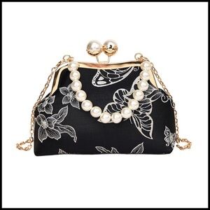 Vintage Floral Clutch Purse Elegant Kisslock Formal Evening Bag Handbag